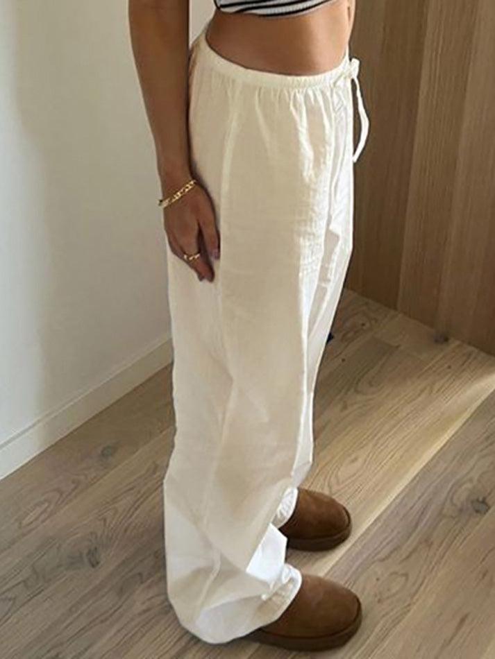 Basic Solid Color Drawstring Straight Leg Pants