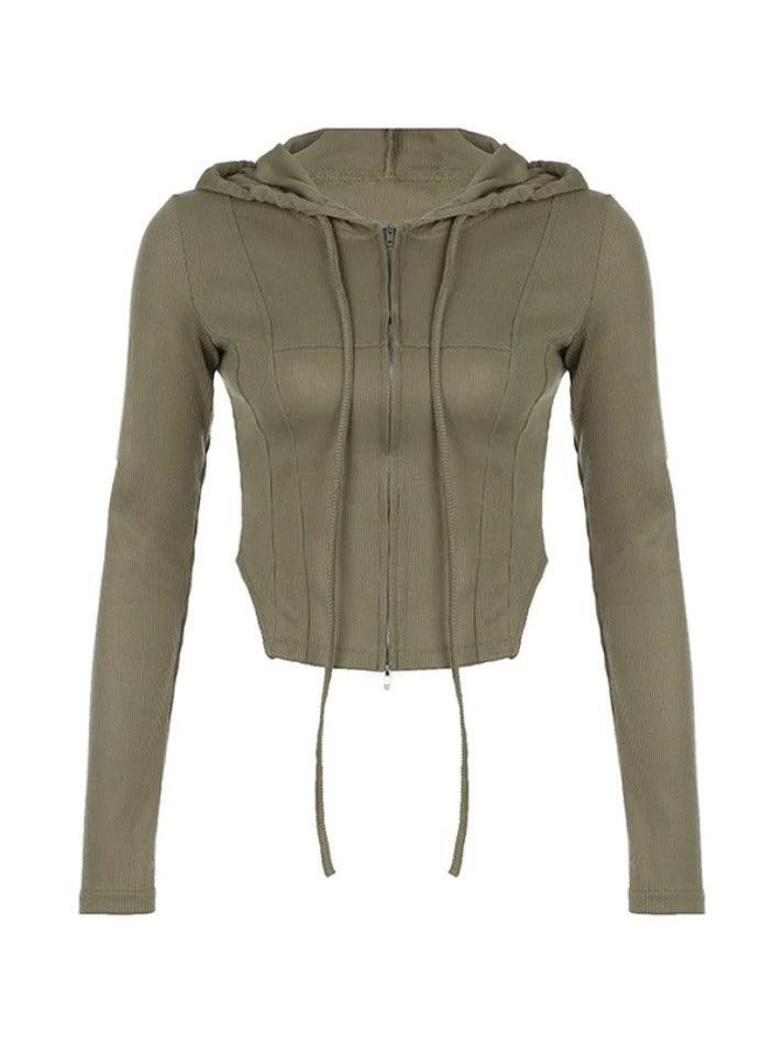 Solid Hooded Irregular Hem Double Zipper Long Sleeve Knit