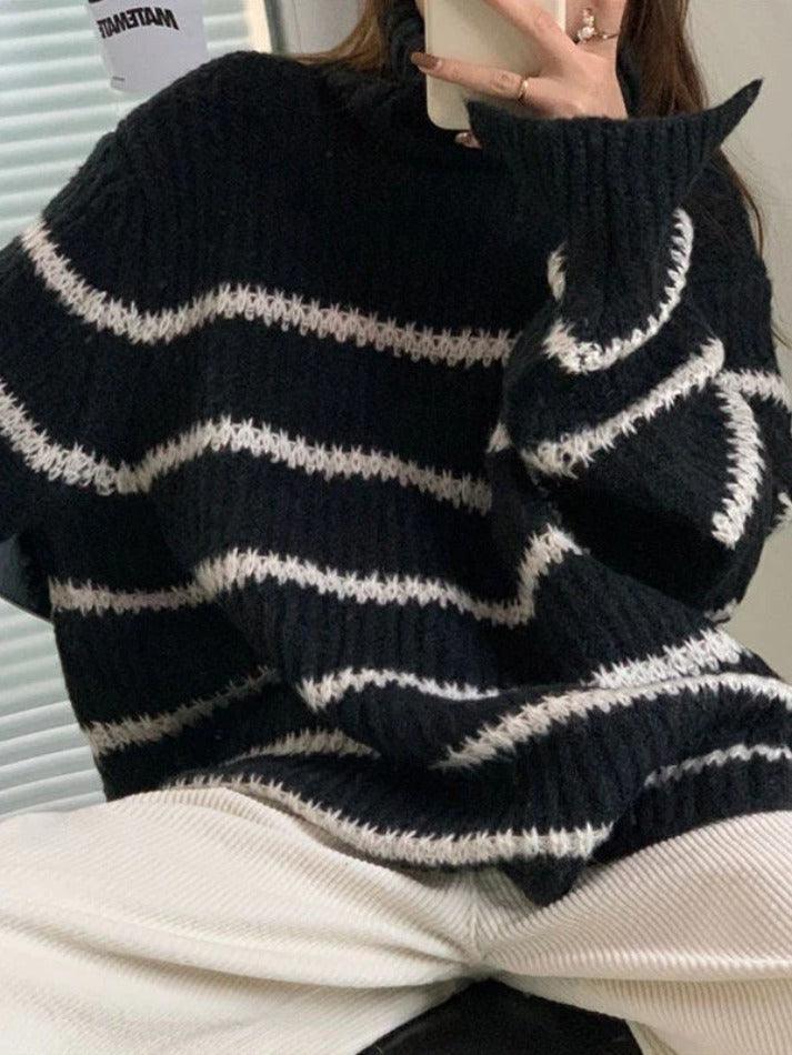 Turtleneck Striped Knit Sweater