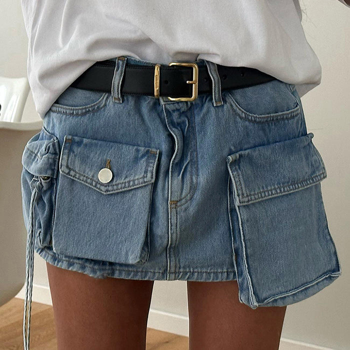 Denim Cargo Mini Skirt