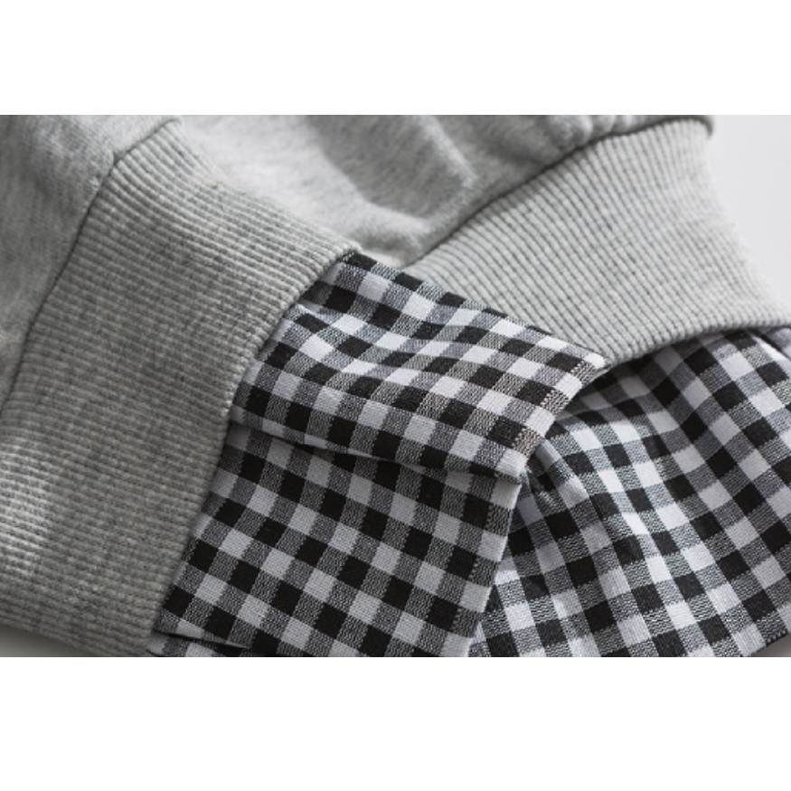 Fake Two Check Pattern Collared Sweatshirt