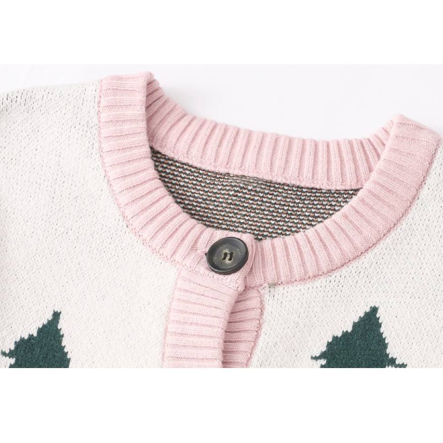 Childlike Landscape Illustration Jacquard Cardigan Sweater