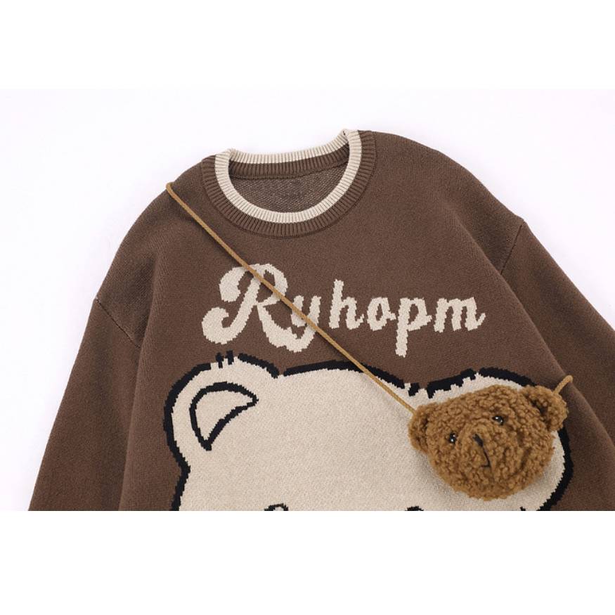 Cute Bear Print Knit Sweater + Bear Mini Bag