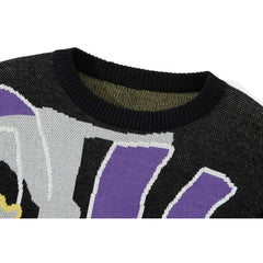 Horse Graffiti Color Block Knit Sweater