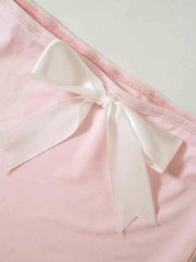 Solid Color Slim Low Waist Bow Two Piece