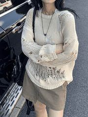 Distressed Crochet Knit Sweater