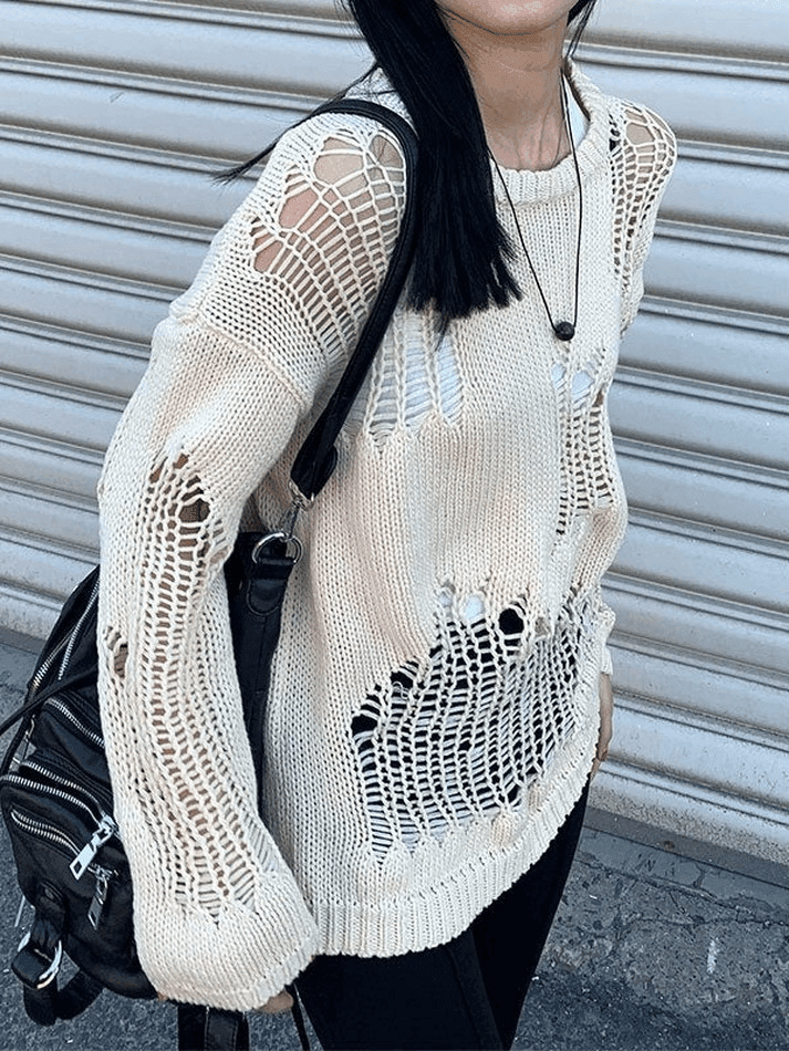 Distressed Crochet Knit Sweater