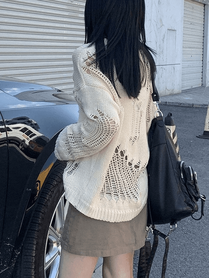 Distressed Crochet Knit Sweater