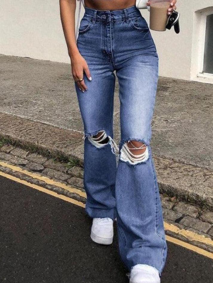 Distressed High Waist Ripped Jeans