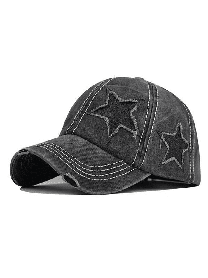 Distressed Wash Sequin Star Baseball Cap