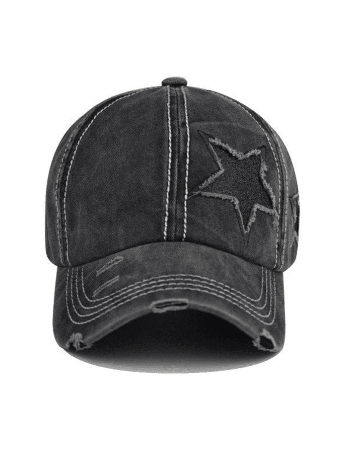 Distressed Wash Sequin Star Baseball Cap