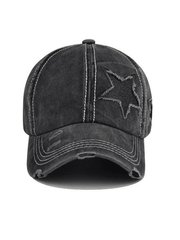 Distressed Wash Sequin Star Baseball Cap