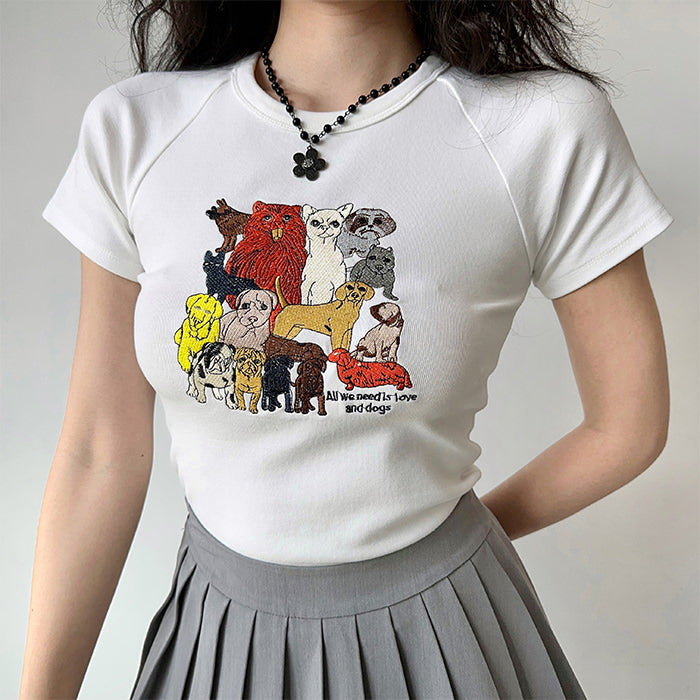 Dogs Embroidery Graphic Tee