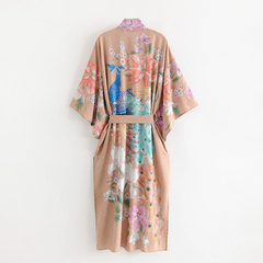 Blush Boho Floral Print Kimono Robe with Tie Waist