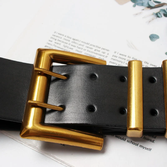 Wide Unisex Black Leather Belt