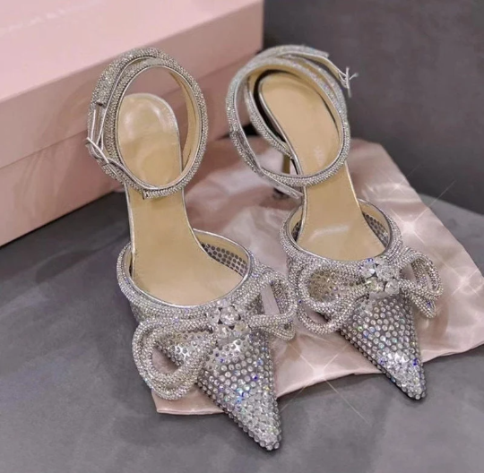 Crystal-embellished Pvc Heeled Sandals In Silver With Double Bows