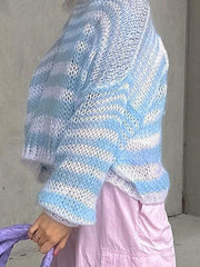 Stripe Crochet Baggy Sweater