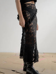 Designed Lace Stitching Maxi Skirts