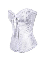 Vintage Print Frill Trim Zip Up Tie Front Corset Top