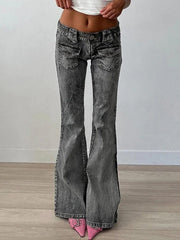 Vintage Distressed Dual Pocket Low Rise Flare Jeans