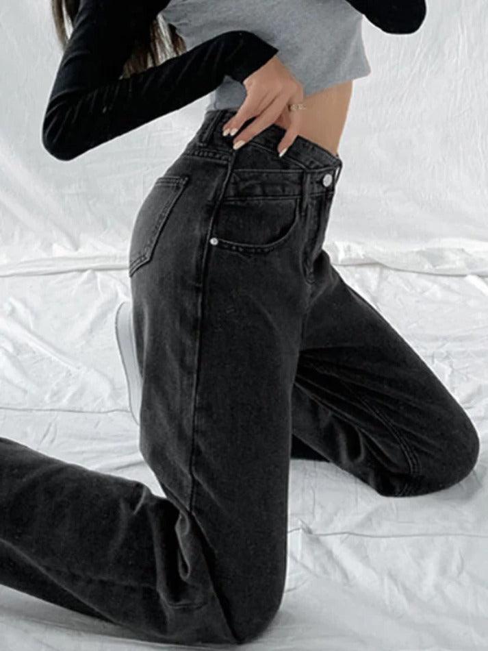Vintage Crossover Waist High Rise Boyfriend Jeans
