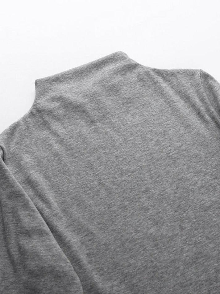 Solid Mock Neck Curvy Hem Long Sleeve Tee