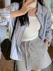 Contrast Color Striped Long Sleeve Blouse