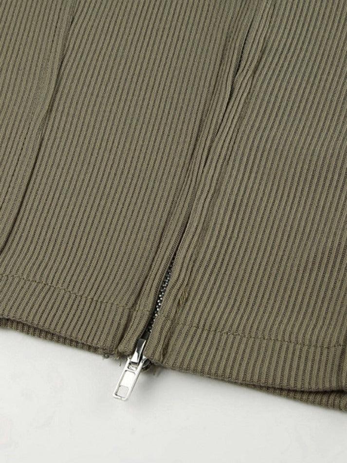 Solid Hooded Irregular Hem Double Zipper Long Sleeve Knit