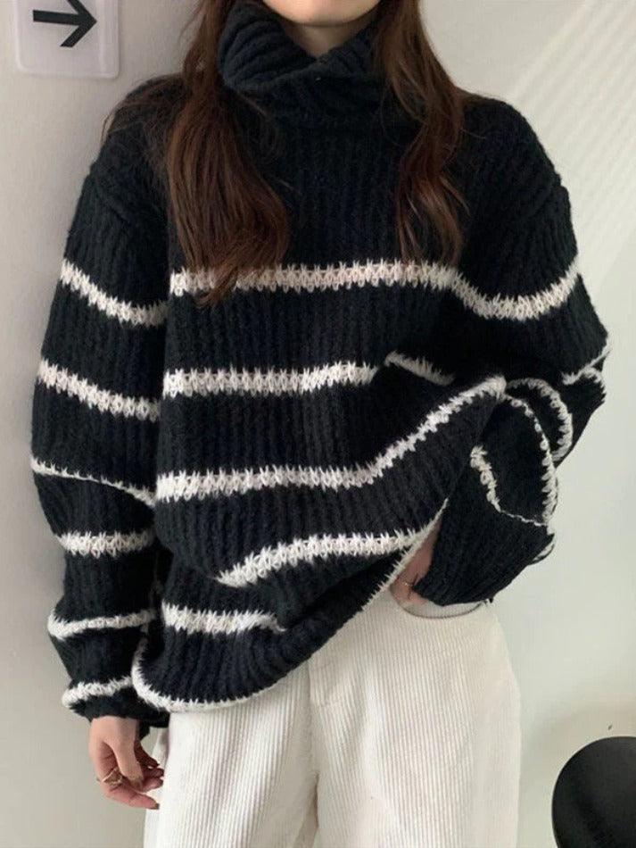 Turtleneck Striped Knit Sweater