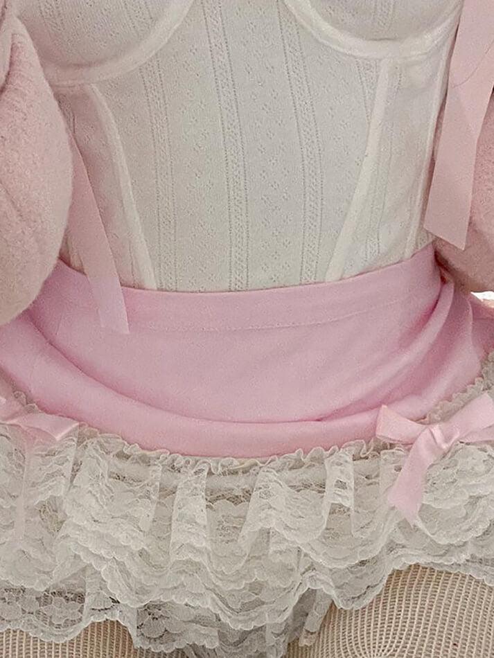 Bow Lace Patchwork Color Clash Skirt