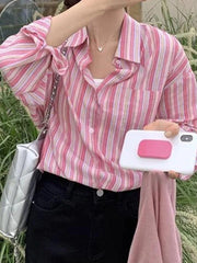 Contrast Color Striped Long Sleeve Blouse