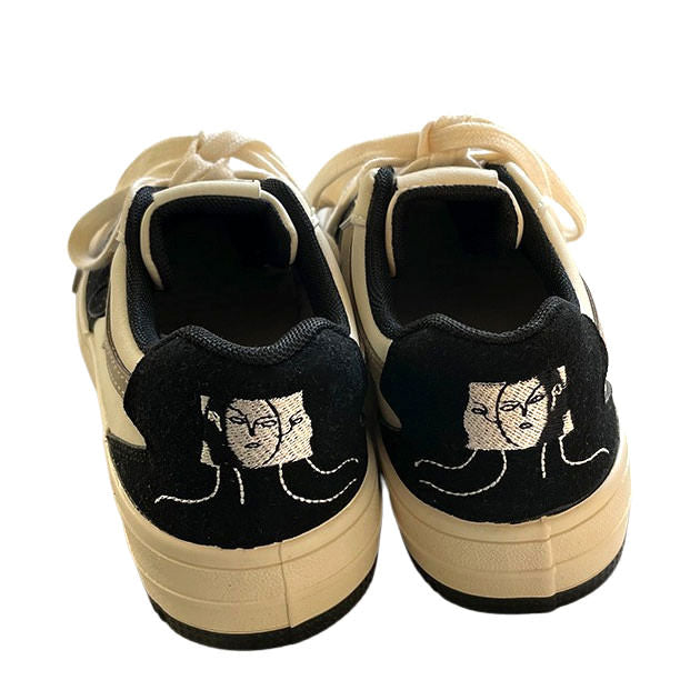 Face Embroidery Aesthetic Black Sneakers