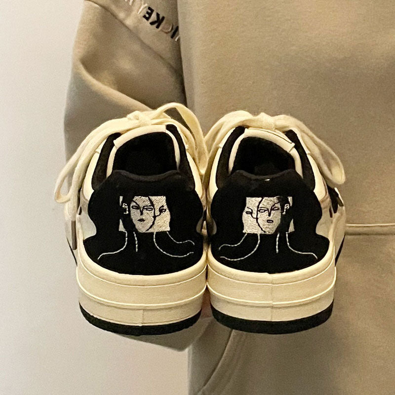 Face Embroidery Aesthetic Black Sneakers