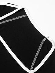 Square Neck Contrast Color Piping Design Long Sleeve Tee