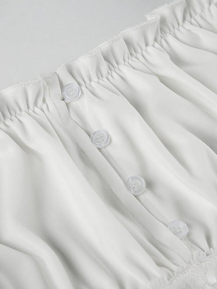 Ruffle Tie Solid White Bubble Sleeve Tee