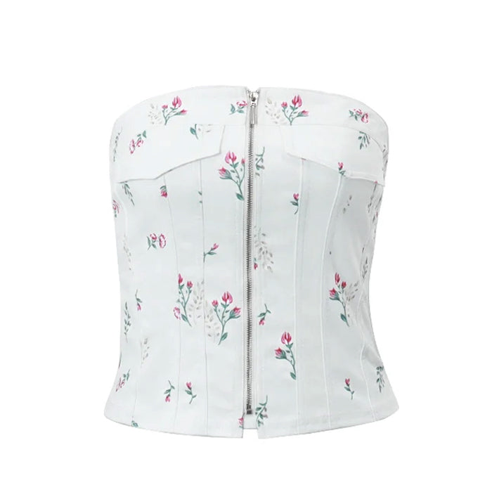 Floral Zip Up Corset Top