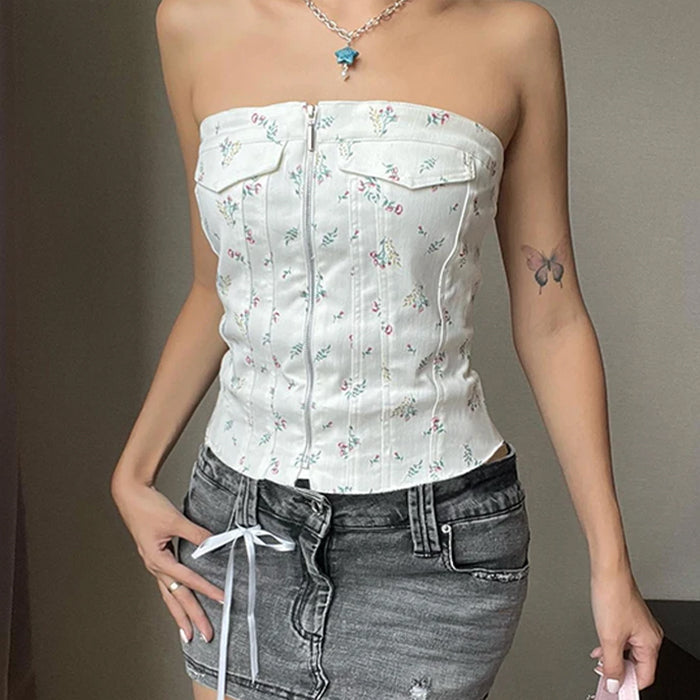 Floral Zip Up Corset Top