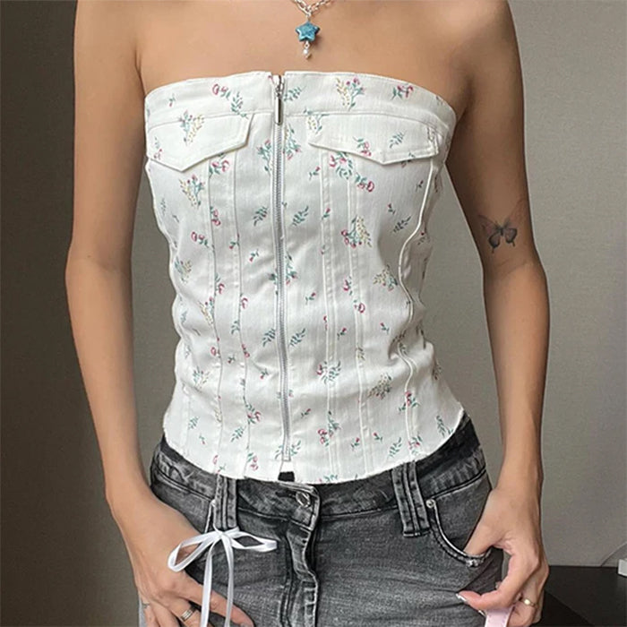 Floral Zip Up Corset Top