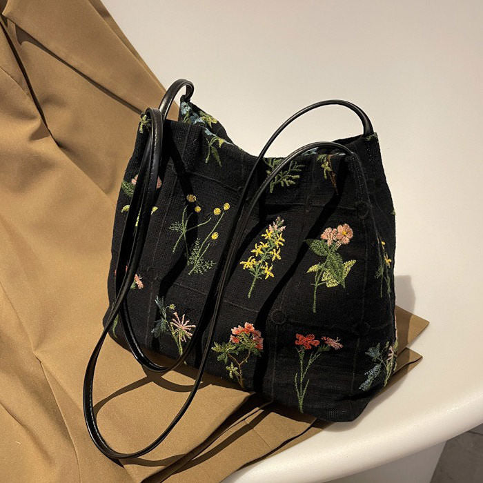 Plant Mom Aesthetic Flower Embroidery Bag