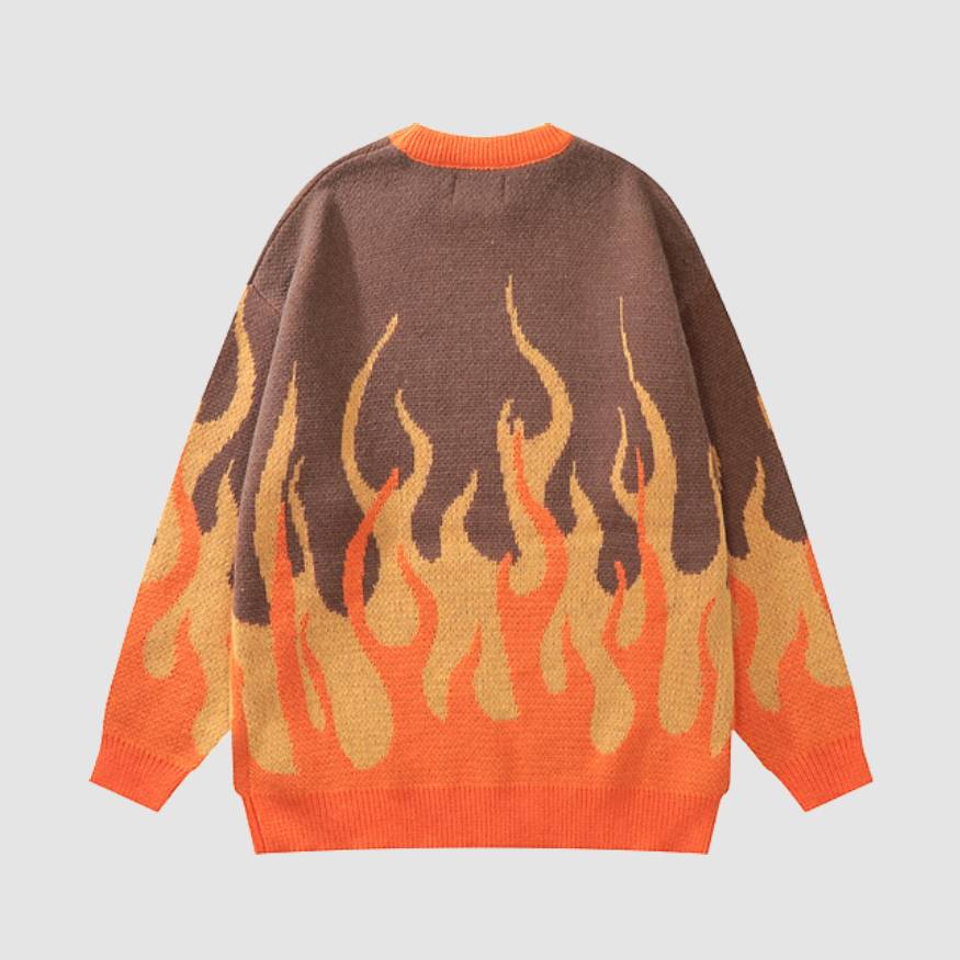 Two Tone Flame Pattern Knit Sweater