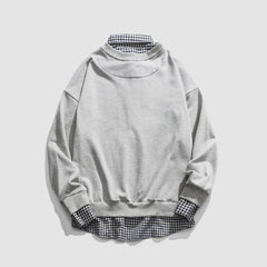 Fake Two Check Pattern Collared Sweatshirt