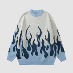 Two Tone Flame Pattern Knit Sweater