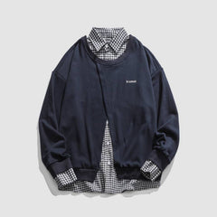 Fake Two Check Pattern Collared Sweatshirt