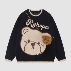 Cute Bear Print Knit Sweater + Bear Mini Bag