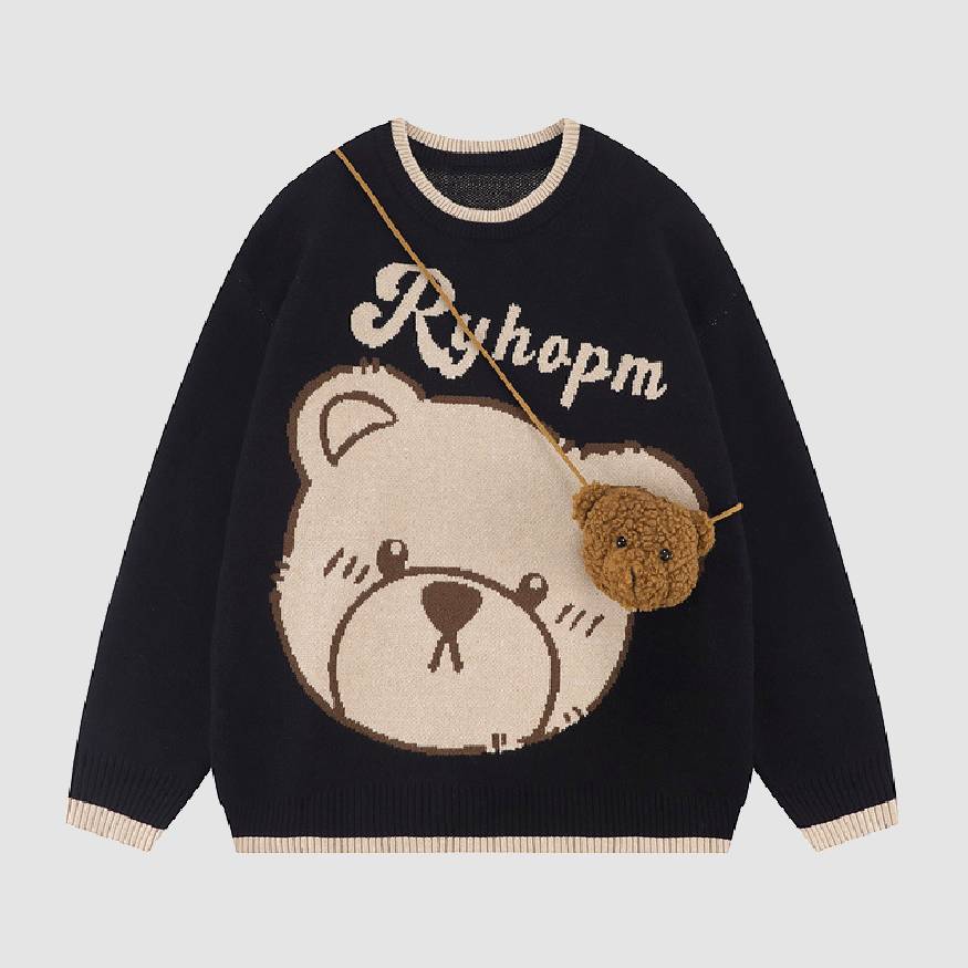 Cute Bear Print Sweater + Bear Mini Bag