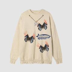 Necklace Decor Butterfly Print Sweater