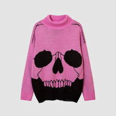 Horrible Skull Print Turtleneck Knit Sweater