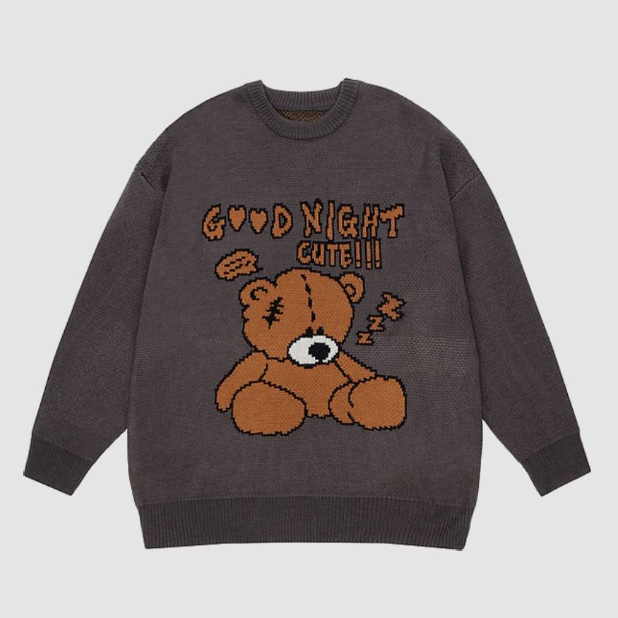 GOOD NIGHT Bear Pattern Sweater