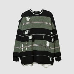 Vintage Ripped Striped Pattern Sweater