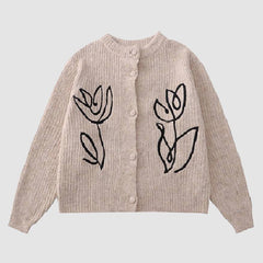 Tulip Embroidery Cardigan Sweater